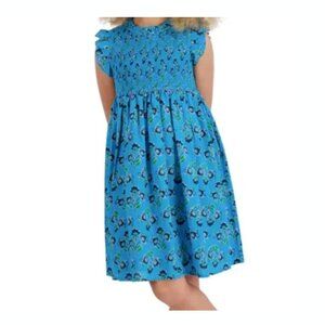 French Connection Girl's Smocked Dress Teal Blue Floral Dress